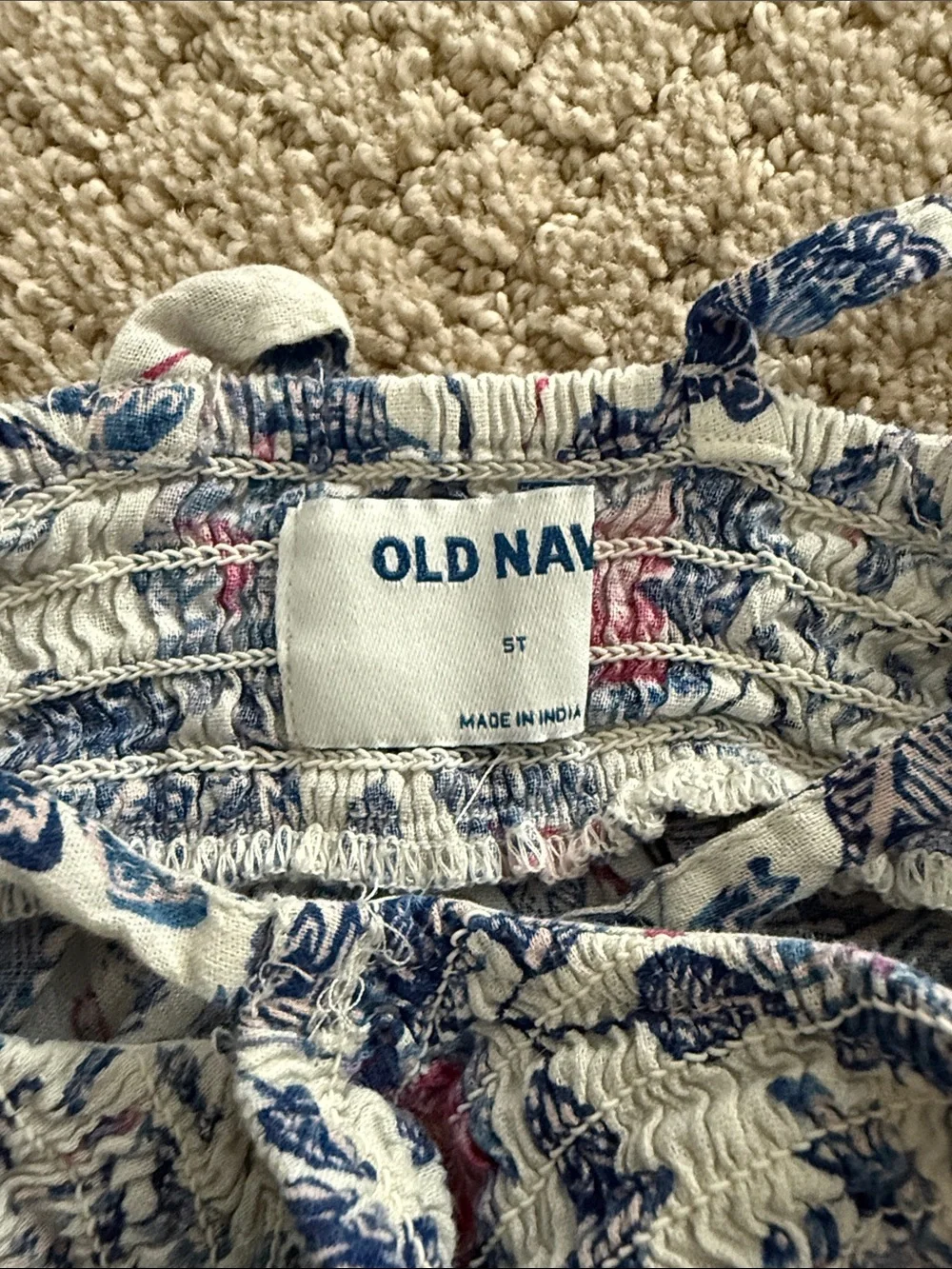 Old Navy White Maxi Dress with Blue Floral and Pink Trim